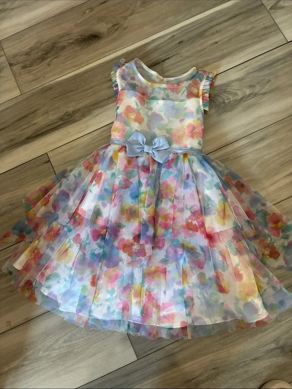 🚾 Jona Michelle Pastel Floral Tulle Dress with Light Blue Bow sz 5